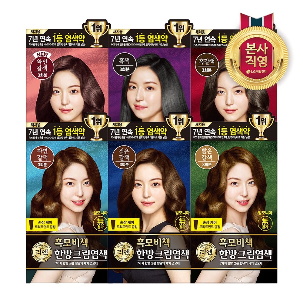 리엔 리엔 흑모비책 크림 염색약 120G × 2개 (6종 택1), 흑갈색