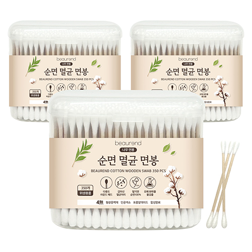 뷰렌드 순면 멸균 나무 면봉, 3개, 350개입